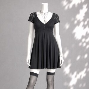 Vintage 90s Laundry Shelli Segal Babydoll Dress XS/S Black Lace Grunge Mini